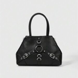 ROMWE Black Satchel with Silver Accents, NWT, Vegan Leather